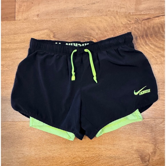 Nike Pants - Nike Lacrosse Dri-Fit Shorts Womens Medium Black Neon Green 2-in-1 Running